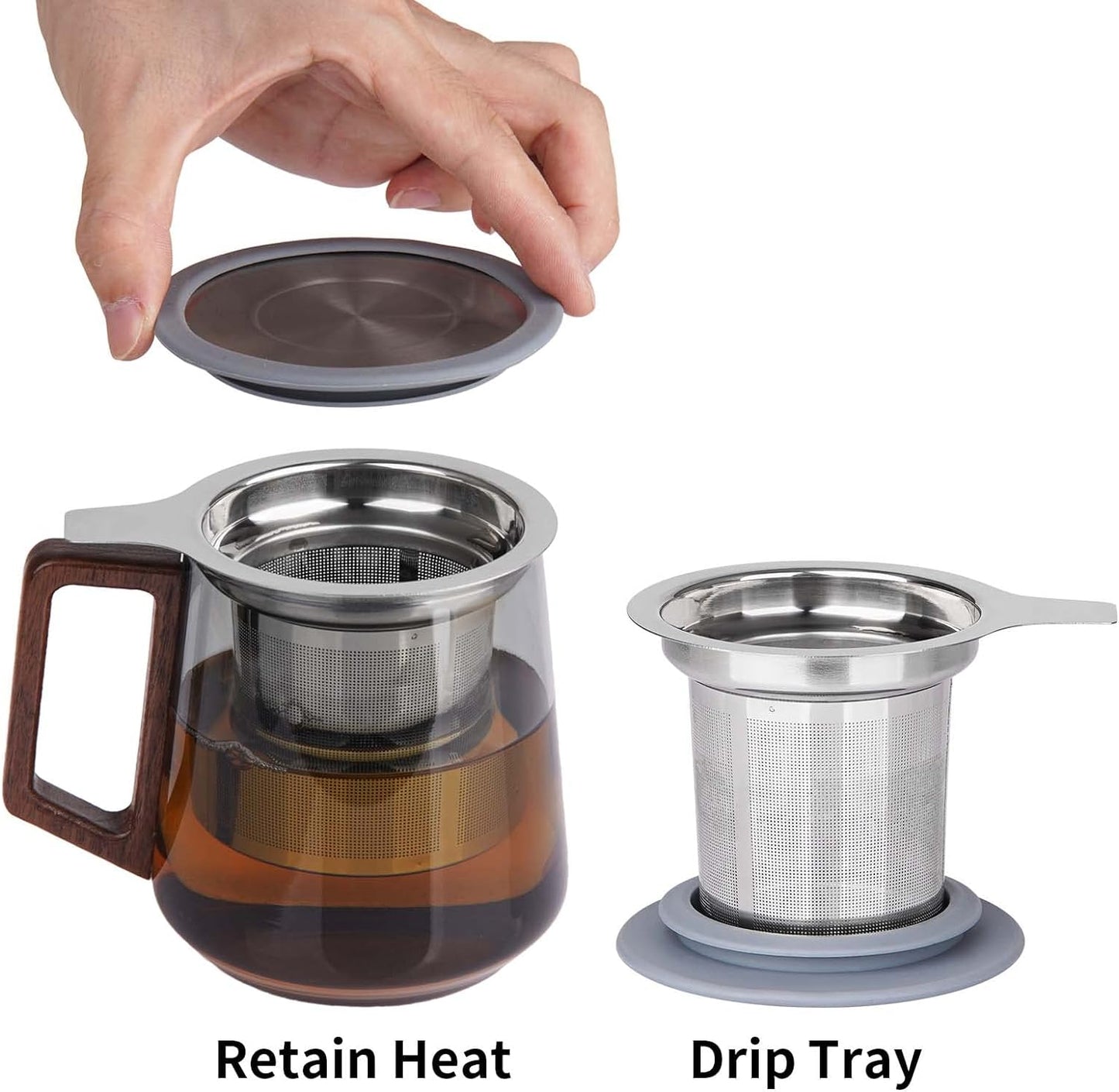 Extra Fine Mesh Tea Infuser/ Strainer for Loose Tea, Stainless Steel Tea Steeper/ Diffuser with Large Capacity Tea Basket and Lid, Fits Teapots, Mugs, Cups