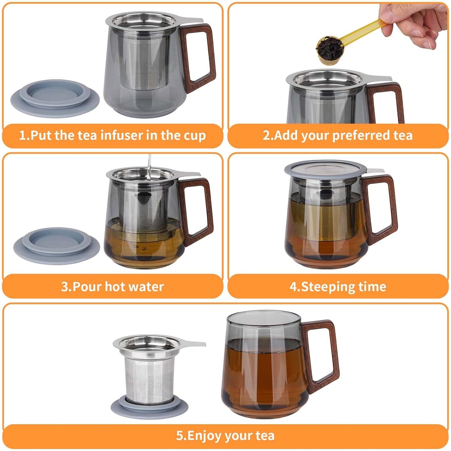 Extra Fine Mesh Tea Infuser/ Strainer for Loose Tea, Stainless Steel Tea Steeper/ Diffuser with Large Capacity Tea Basket and Lid, Fits Teapots, Mugs, Cups